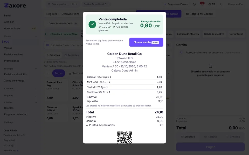 El cliente se va con su recibo y sus puntos