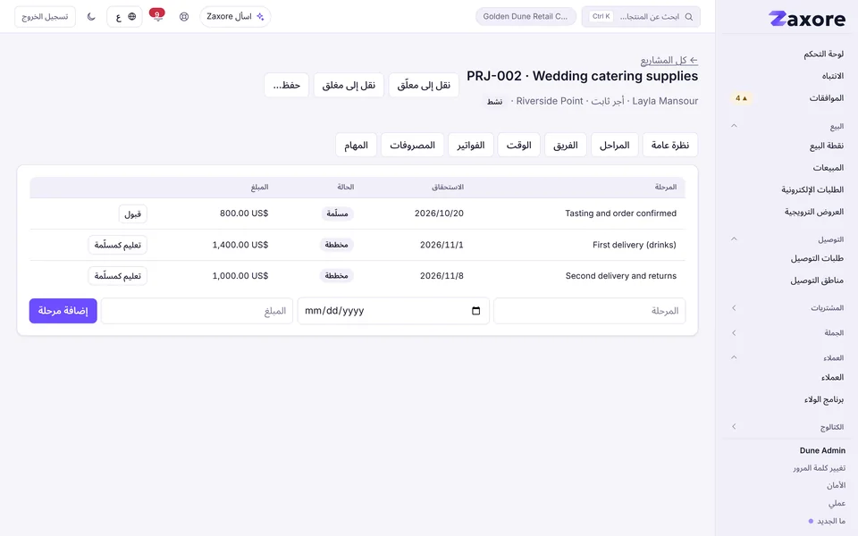 مشاريع بمراحل ووقت وميزانية