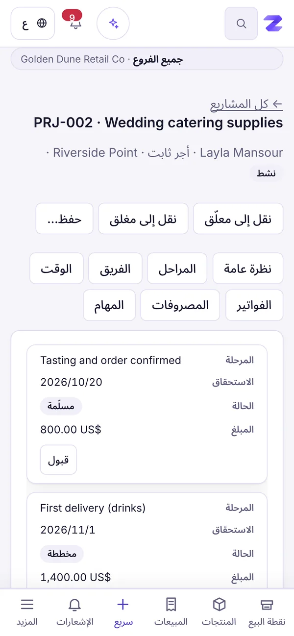 مشاريع بمراحل ووقت وميزانية